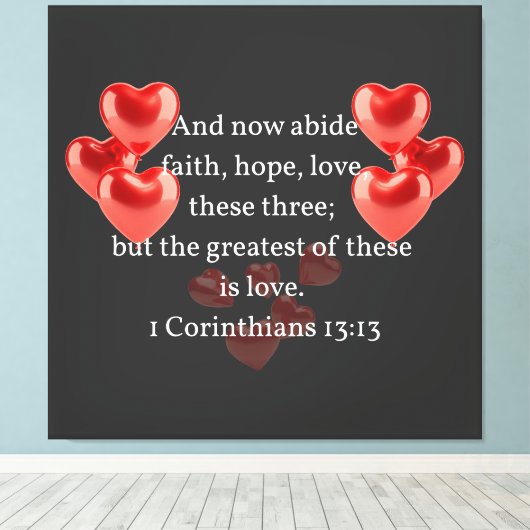 "De grootste van hen in de liefde." Christelijk Canvas Afdruk (Insitu (Houten vloer))