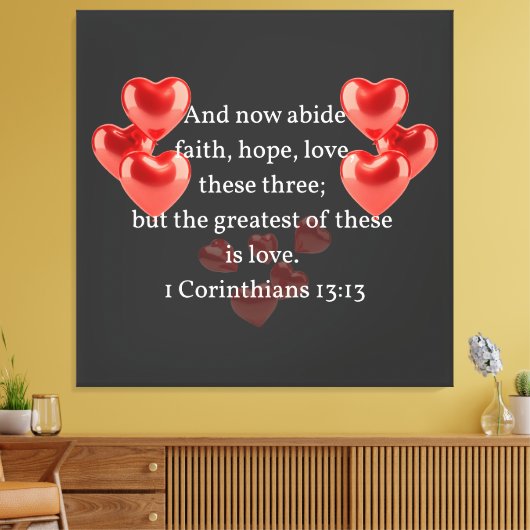 "De grootste van hen in de liefde." Christelijk Canvas Afdruk (Insitu (Woonkamer))