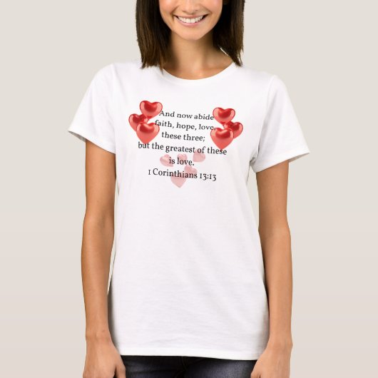 "De grootste van hen in de liefde." Christelijk T-shirt (Voorkant)