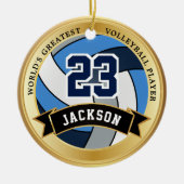 De grootste volleybalspeler ter wereld - blauw, gr keramisch ornament (Voorkant)