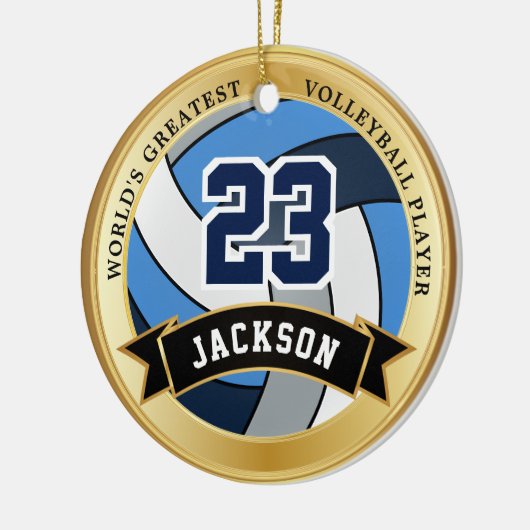 De grootste volleybalspeler ter wereld - blauw, gr keramisch ornament (Links)