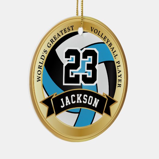 De grootste volleybalspeler ter wereld - blauw keramisch ornament (Rechts)
