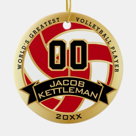 De grootste 🏐 volleybalspeler ter wereld, rood en keramisch ornament (Voorkant)