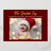 De grootste vreugde met de moderne Rode Baby kerst Folie Feestdagenkaart (Voorkant)