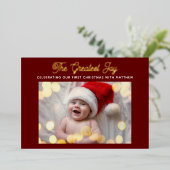 De grootste vreugde met de moderne Rode Baby kerst Folie Feestdagenkaart (Staand Voorkant)