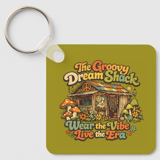 De Groovy Dream Shack Vierkante Sleutelhanger (Voorkant)