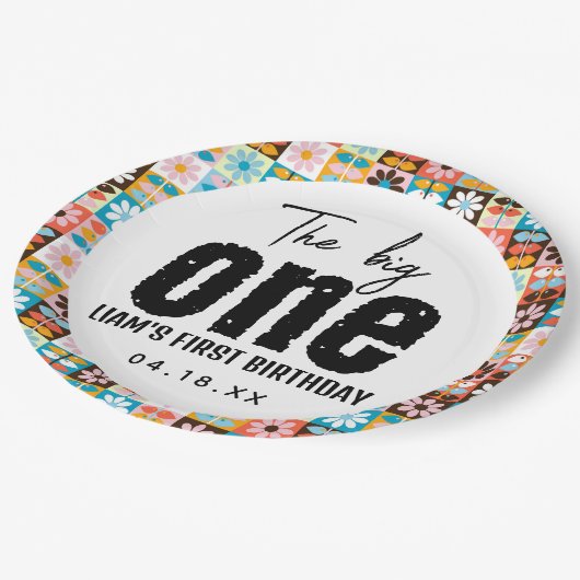 De grote 1e verjaardag papieren bordje (Gekanteld)
