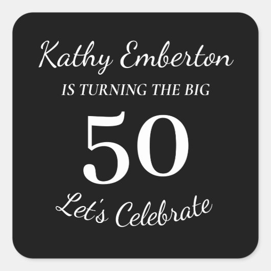 De Grote 50 50ste Verjaardag Zwart-wit Vierkante Sticker (Voorkant)