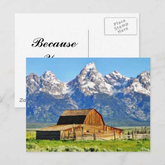 De Grote Bergen Tetons van schuren Briefkaart (Voorkant / Achterkant)