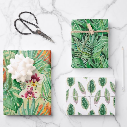 De grote bladeren van palmbomen en monstera inpakpapier vel (Voorkant)