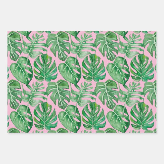 De grote bladeren van palmbomen en monstera inpakpapier vel (Voorkant 3)