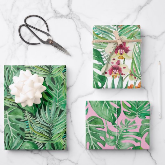 De grote bladeren van palmbomen en monstera inpakpapier vel (Voorkant)