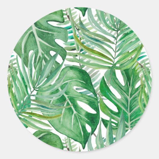 De grote bladeren van palmbomen en monstera ronde sticker (Voorkant)