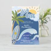 De grote blauwe retro surfen eerste verjaardag kaart (Staand voorkant)