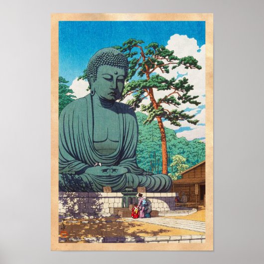 De Grote Boeddha in Kamakura Hasui Kawase hanga Poster (Voorkant)