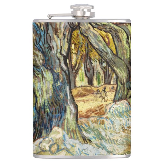 De grote bomen van Vincent van Gogh Heupfles (Voorkant)