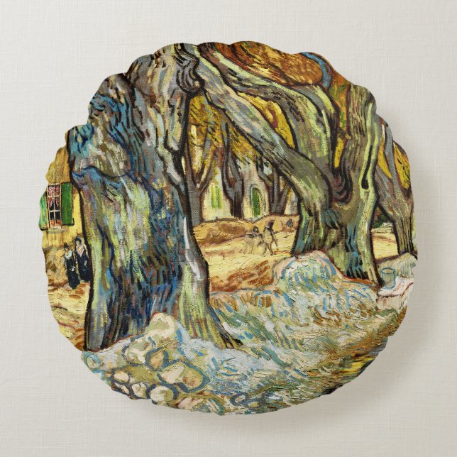 De grote bomen van Vincent van Gogh Rond Kussen (Voorkant)