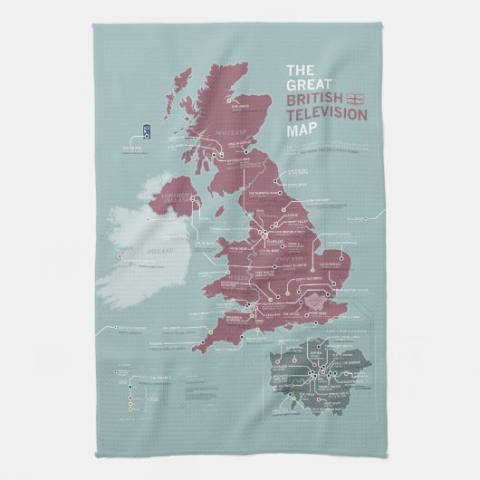 De Grote Britse Televisie Kaart Tea Towel Theedoek (Verticaal)