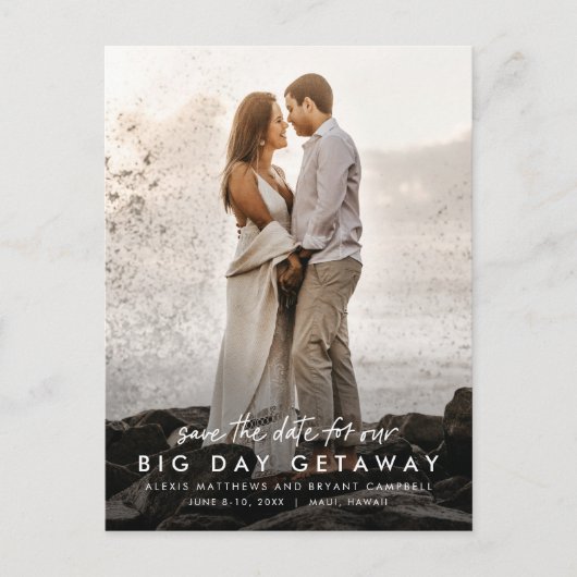 De grote dag van de bestemming van de weg bruiloft aankondigingskaart (Voorkant)