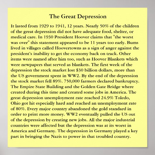 De grote depressie poster (Voorkant)