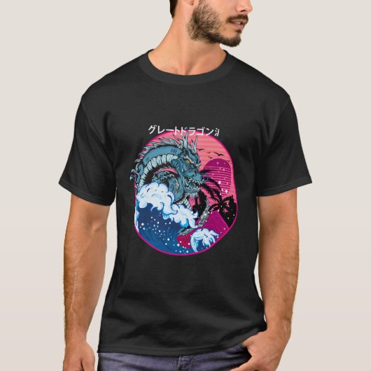 De Grote Drakengolf van Kanagawa - Vaporwave Geo T-shirt (Voorkant)