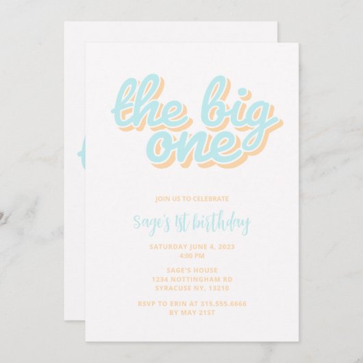 De Grote Eén Beach Surf 1e Verjaardagsuitnodiging  Kaart (Voorkant / Achterkant)