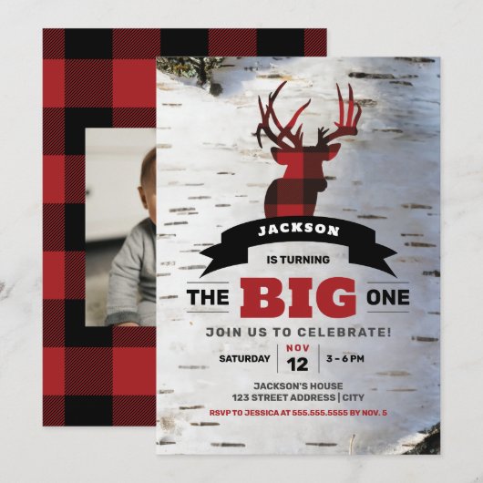 De grote een eerste verjaardag herten thema uitnod kaart (Voorkant / Achterkant)