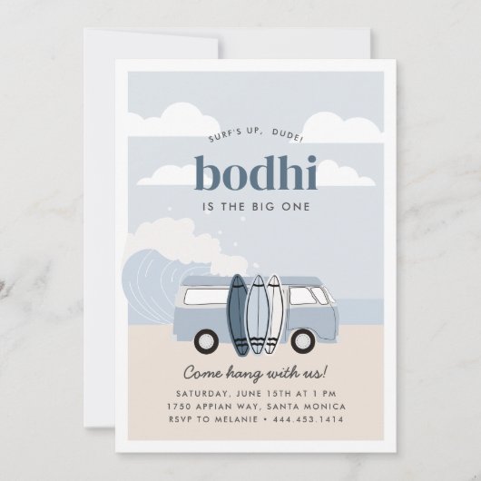 De Grote Eén Jongens 1e Strand Surf Verjaardag Kaart (Voorkant)