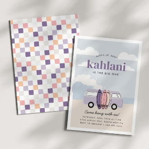 De grote een meisjes '1e Paarse strand Surf verjaa Kaart