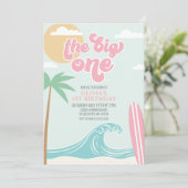 De Grote Eén Roze Strand Verjaardagsuitnodiging Kaart (Staand voorkant)