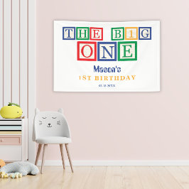 De Grote Eén Speelblok Kleurrijk Retro 1e Verjaard Spandoek