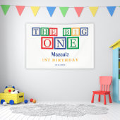 De Grote Eén Speelblok Kleurrijk Retro 1e Verjaard Spandoek