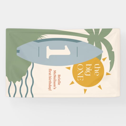 "De grote EEN" Surfstrand 1e verjaardagsfeestje Spandoek (Horizontaal)