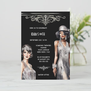 De grote Gatsby   zilveren zwarte Flapper meisjes  Kaart