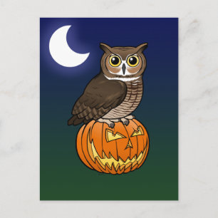 De Grote Gehoornde Uil van Halloween Briefkaart