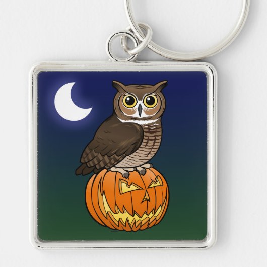 De Grote Gehoornde Uil van Halloween Sleutelhanger (Voorkant)