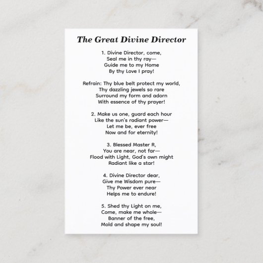 De Grote Goddelijke Leider Visitekaartje (Achterkant)