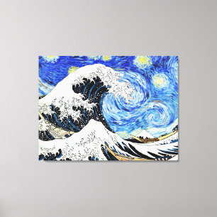 De Grote Golf bij Kanagawa in Sterrennacht Canvas Afdruk