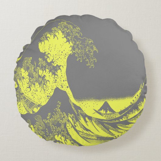 De Grote Golf Geel & Grijs Rond Kussen (Voorkant)