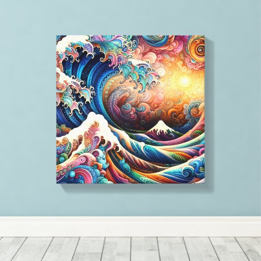 De Grote Golf, golf uit Kanagawa v3 Canvas Afdruk (Insitu (Houten vloer))