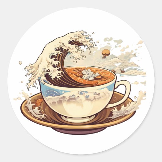 De grote golf koffie ronde sticker (Voorkant)