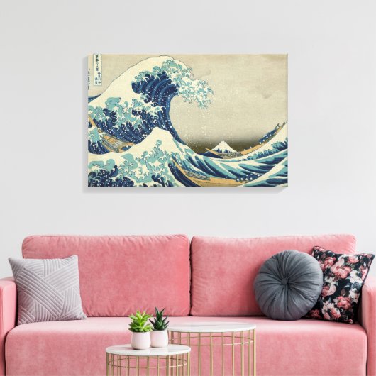 De Grote Golf van Hokusai, de  Kunst van het Hout  Canvas Afdruk (Insitu (Woonkamer))