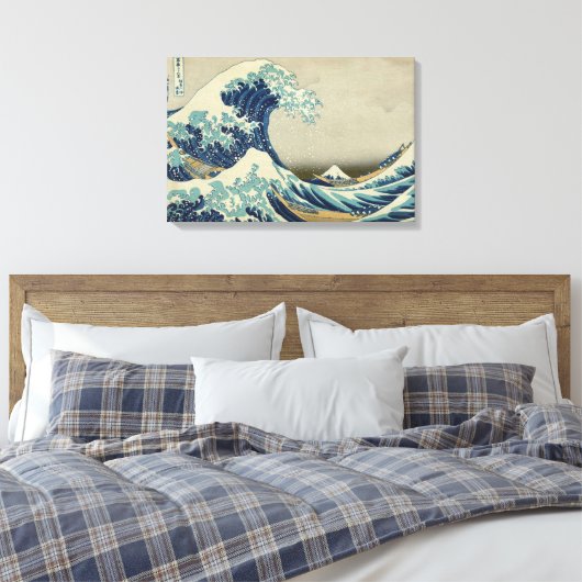 De Grote Golf van Hokusai, de  Kunst van het Hout  Canvas Afdruk (Insitu (Slaapkamer))