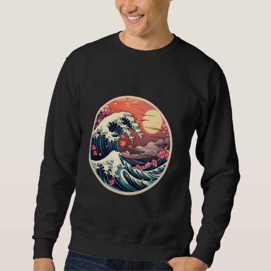 De Grote Golf van Japan Sunset Art Cherry Blossom Trui (Voorkant)