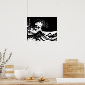 De Grote Golf van Kanagawa Black en White Poster (Keuken)
