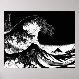De Grote Golf van Kanagawa Black en White Poster