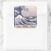 De Grote Golf van Kanagawa Boekplaat Vierkante Sticker (Tas)
