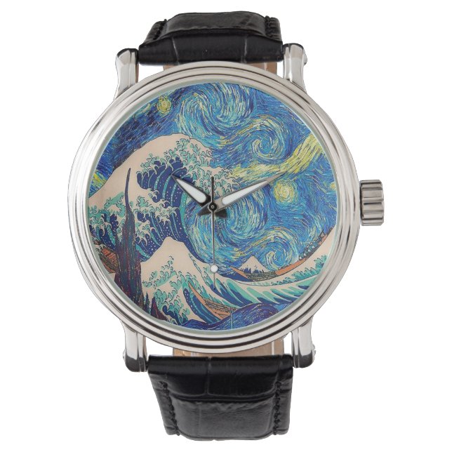 De grote golf van Kanagawa de Sterrennacht Horloge (Voorkant)