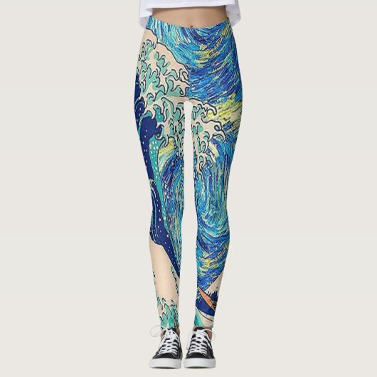 De grote golf van Kanagawa de Sterrennacht Leggings (Voorkant)