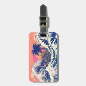 De grote golf van kanagawa- en palmbomen bagagelabel (Voorkant verticaal)